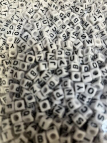 150x 6mm White Black Letter Alphabet Loose Pony Cube Beads Mixed Single A-Z UK Main Image