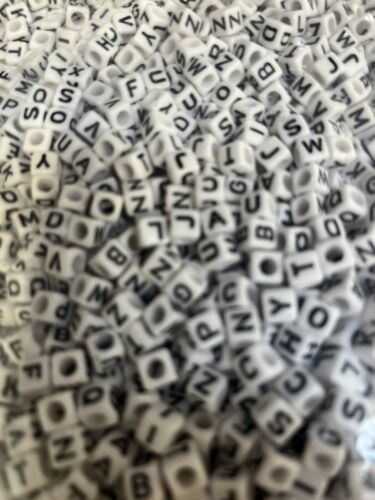 150 square letter beads, 6mm | black and white | uppercase alphabet |  letters | create your own name bracelet